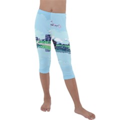 Japanese Themed Pixel Art The Urban And Rural Side Of Japan Kids  Lightweight Velour Capri Leggings 