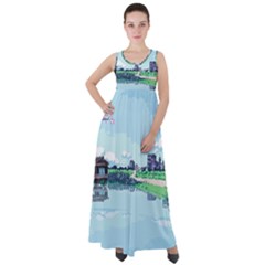 Japanese Themed Pixel Art The Urban And Rural Side Of Japan Empire Waist Velour Maxi Dress