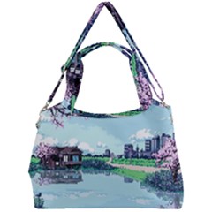 Japanese Themed Pixel Art The Urban And Rural Side Of Japan Double Compartment Shoulder Bag