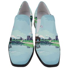 Japanese Themed Pixel Art The Urban And Rural Side Of Japan Women Slip On Heel Loafers