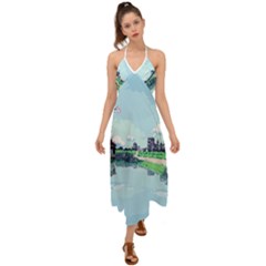Japanese Themed Pixel Art The Urban And Rural Side Of Japan Halter Tie Back Dress 