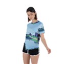 Japanese Themed Pixel Art The Urban And Rural Side Of Japan Asymmetrical Short Sleeve Sports T-Shirt View2