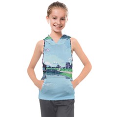 Japanese Themed Pixel Art The Urban And Rural Side Of Japan Kids  Sleeveless Hoodie by Sarkoni