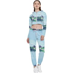 Japanese Themed Pixel Art The Urban And Rural Side Of Japan Cropped Zip Up Lounge Set