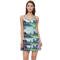 Japanese Themed Pixel Art The Urban And Rural Side Of Japan Short Frill Dress