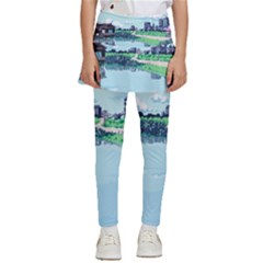 Japanese Themed Pixel Art The Urban And Rural Side Of Japan Kids  Skirted Pants by Sarkoni