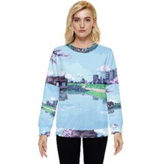 Japanese Themed Pixel Art The Urban And Rural Side Of Japan Hidden Pocket Sweatshirt