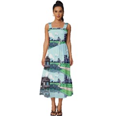 Japanese Themed Pixel Art The Urban And Rural Side Of Japan Square Neckline Tiered Midi Dress