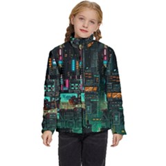 Video Game Pixel Art Kids  Puffer Bubble Jacket Coat by Sarkoni