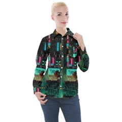 Video Game Pixel Art Women s Long Sleeve Pocket Shirt