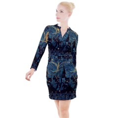 Hogwarts Starry Night Van Gogh Button Long Sleeve Dress by Sarkoni