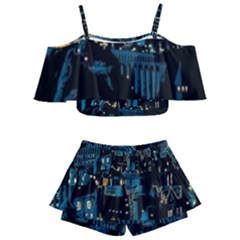 Hogwarts Starry Night Van Gogh Kids  Off Shoulder Skirt Bikini by Sarkoni