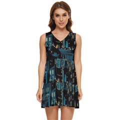 Hogwarts Starry Night Van Gogh Tiered Sleeveless Mini Dress by Sarkoni