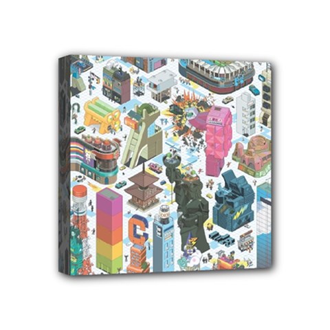 City Pattern Pixel Art Japan Mini Canvas 4  X 4  (stretched)