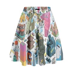 City Pattern Pixel Art Japan High Waist Skirt