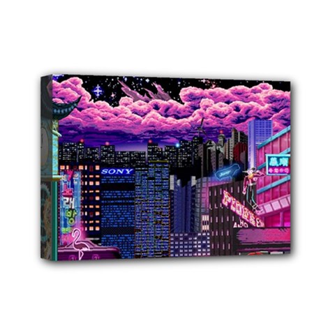 Retro City Pixel Mini Canvas 7  X 5  (stretched)