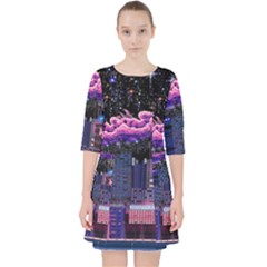 Retro City Pixel Quarter Sleeve Pocket Dress