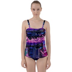 Retro City Pixel Twist Front Tankini Set by Sarkoni