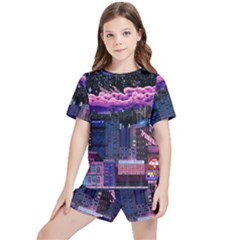 Retro City Pixel Kids  T-shirt And Sports Shorts Set by Sarkoni