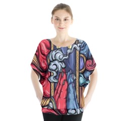 Japan Art Aesthetic Batwing Chiffon Blouse