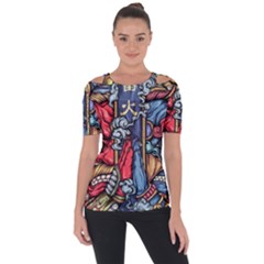 Japan Art Aesthetic Shoulder Cut Out Short Sleeve Top