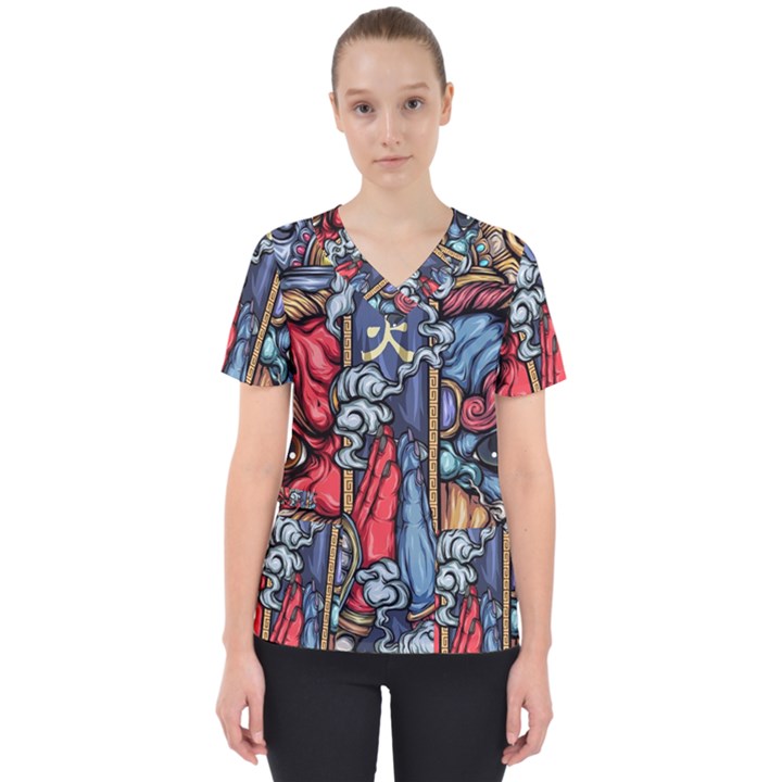 Japan Art Aesthetic Women s V-Neck Scrub Top