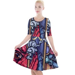 Japan Art Aesthetic Quarter Sleeve A-Line Dress