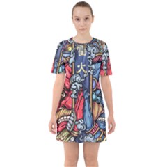 Japan Art Aesthetic Sixties Short Sleeve Mini Dress