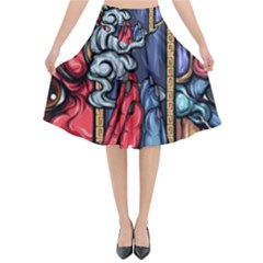 Japan Art Aesthetic Flared Midi Skirt