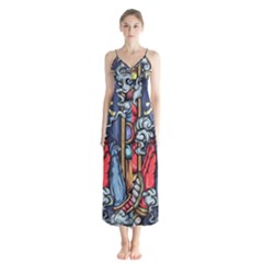 Japan Art Aesthetic Button Up Chiffon Maxi Dress