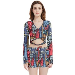 Japan Art Aesthetic Velvet Wrap Crop Top and Shorts Set