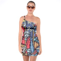 Japan Art Aesthetic One Shoulder Ring Trim Bodycon Dress