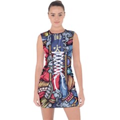 Japan Art Aesthetic Lace Up Front Bodycon Dress