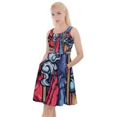 Japan Art Aesthetic Knee Length Skater Dress With Pockets