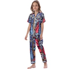 Japan Art Aesthetic Kids  Satin Short Sleeve Pajamas Set