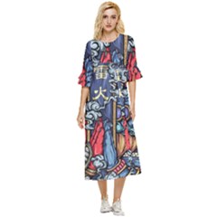 Japan Art Aesthetic Double Cuff Midi Dress