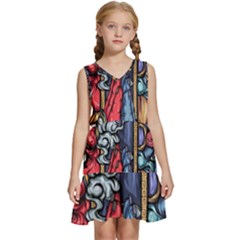 Japan Art Aesthetic Kids  Sleeveless Tiered Mini Dress