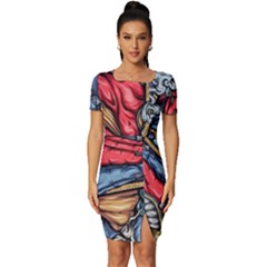 Japan Art Aesthetic Fitted Knot Split End Bodycon Dress