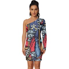 Japan Art Aesthetic Long Sleeve One Shoulder Mini Dress