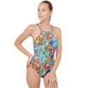 Pixel Art Retro Video Game High Neck One Piece Swimsuit View1
