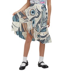 Eyes Pattern Kids  Ruffle Flared Wrap Midi Skirt