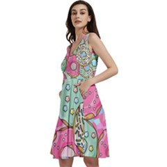Donut Pattern Texture Colorful Sweet Sleeveless V-neck Skater Dress With Pockets by Grandong