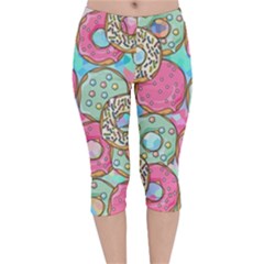 Donut Pattern Texture Colorful Sweet Velvet Capri Leggings  by Grandong