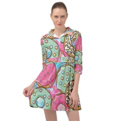Donut Pattern Texture Colorful Sweet Mini Skater Shirt Dress by Grandong
