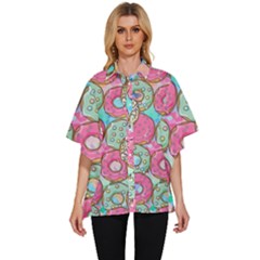 Donut Pattern Texture Colorful Sweet Women s Batwing Button Up Shirt