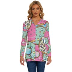 Donut Pattern Texture Colorful Sweet Long Sleeve Drawstring Hooded Top by Grandong