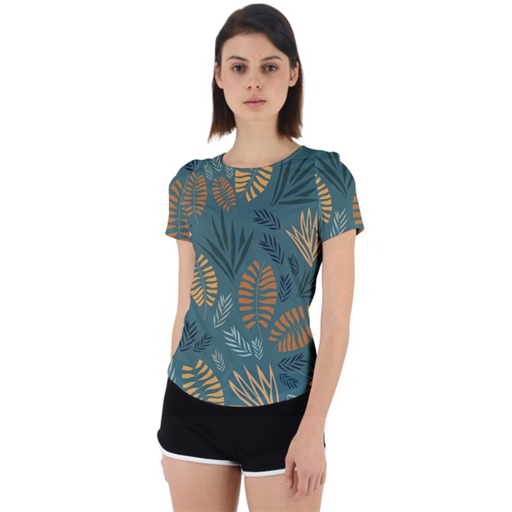 Leaves Pattern Texture Plant Back Cut Out Sport T-Shirt