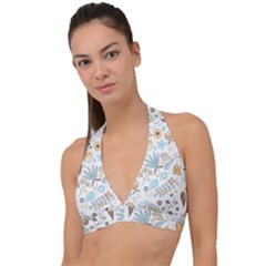 Pattern Flower Leaves, Halter Plunge Bikini Top by Grandong