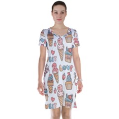 Love Pattern Texture Short Sleeve Nightdress