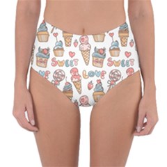 Love Pattern Texture Reversible High-Waist Bikini Bottoms